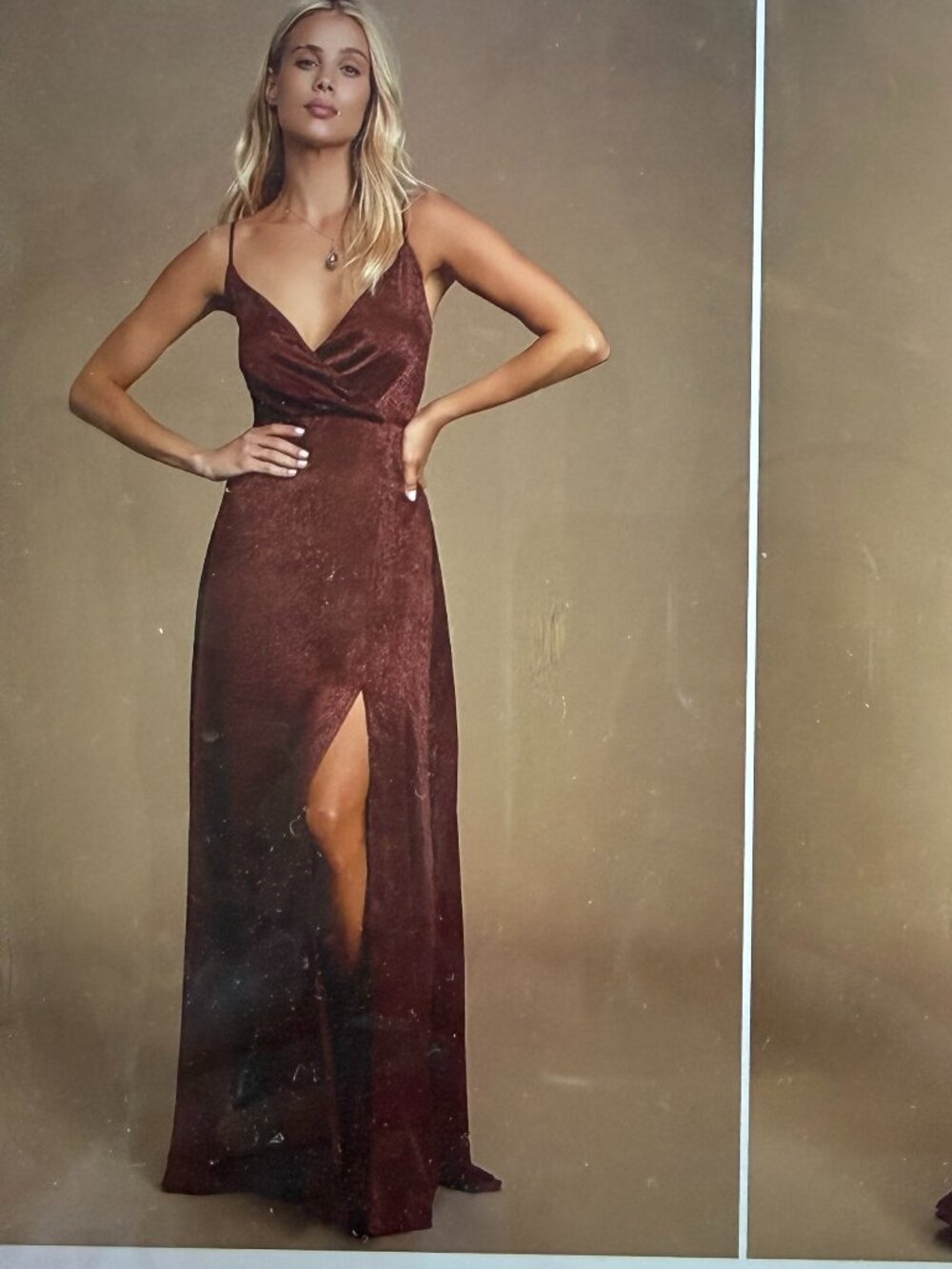 NWT Lulus Constantine Burgundy Satin Maxi Dress XL Formal Slit Gown